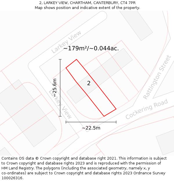 2, LARKEY VIEW, CHARTHAM, CANTERBURY, CT4 7PR: Plot and title map