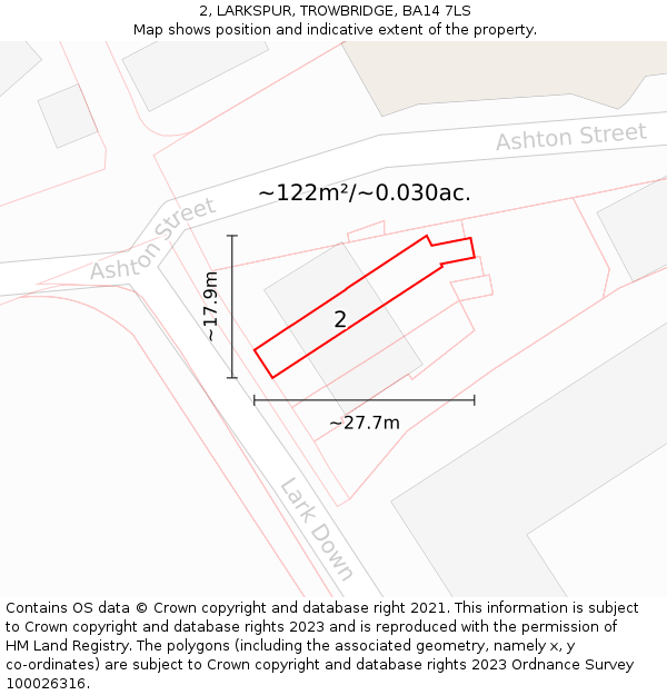 2, LARKSPUR, TROWBRIDGE, BA14 7LS: Plot and title map