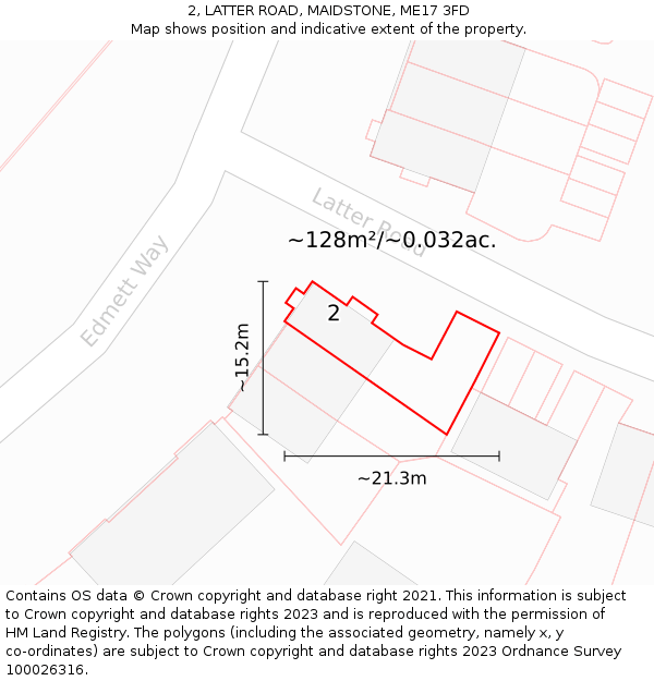 2, LATTER ROAD, MAIDSTONE, ME17 3FD: Plot and title map