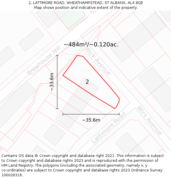 2, LATTIMORE ROAD, WHEATHAMPSTEAD, ST ALBANS, AL4 8QE: Plot and title map