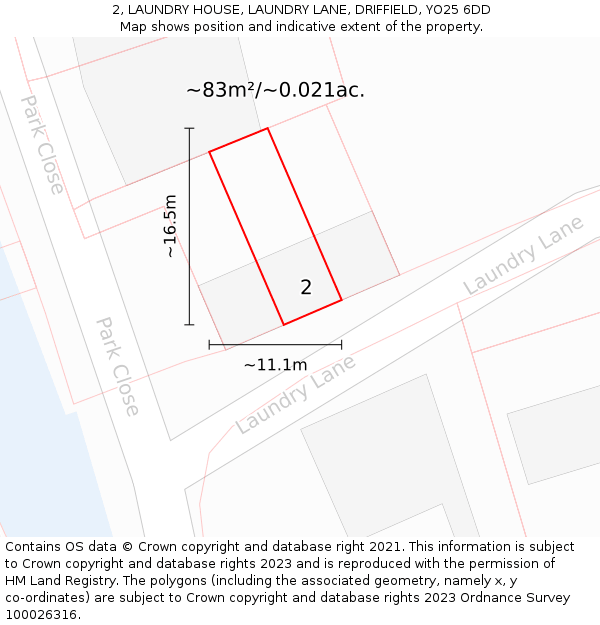 2, LAUNDRY HOUSE, LAUNDRY LANE, DRIFFIELD, YO25 6DD: Plot and title map