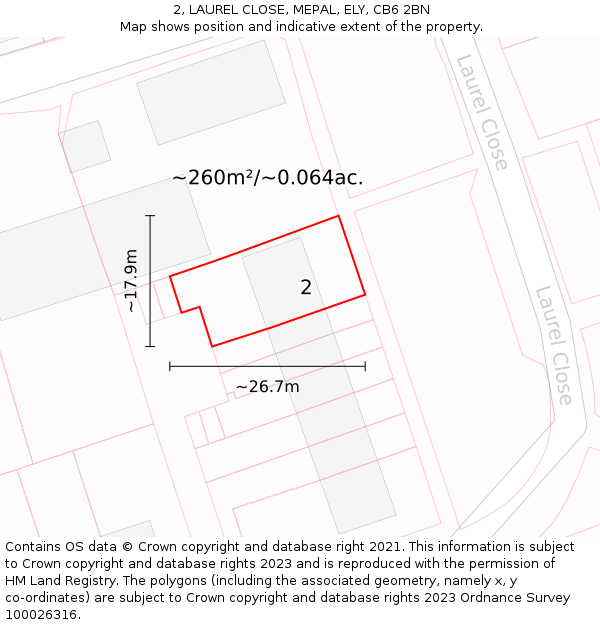 2, LAUREL CLOSE, MEPAL, ELY, CB6 2BN: Plot and title map