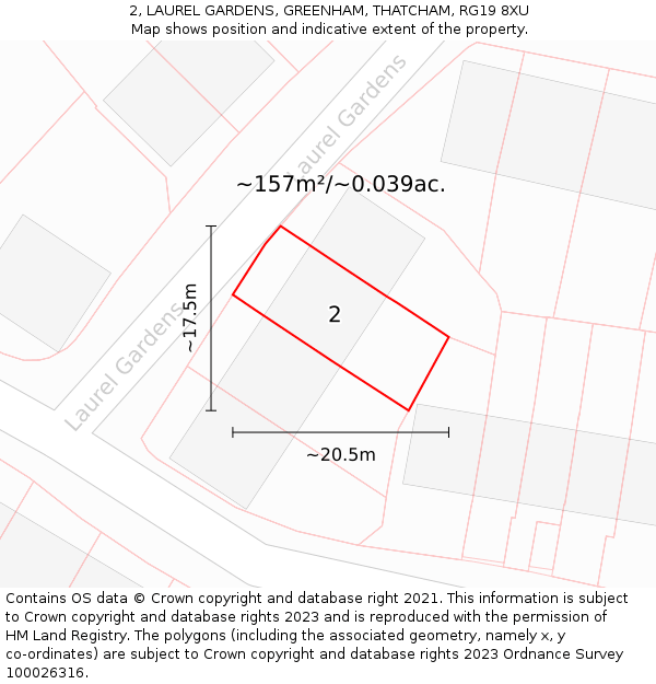 2, LAUREL GARDENS, GREENHAM, THATCHAM, RG19 8XU: Plot and title map