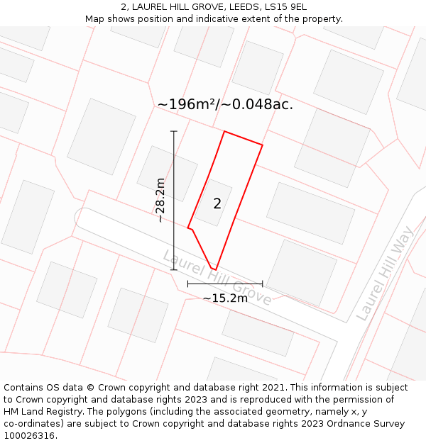 2, LAUREL HILL GROVE, LEEDS, LS15 9EL: Plot and title map