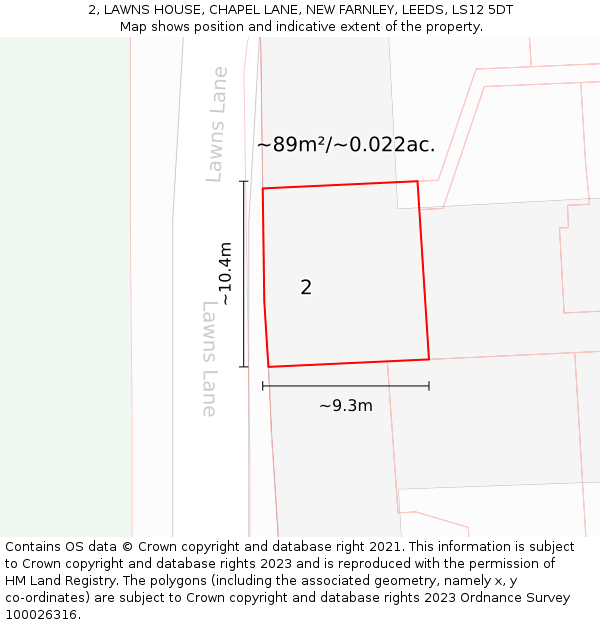 2, LAWNS HOUSE, CHAPEL LANE, NEW FARNLEY, LEEDS, LS12 5DT: Plot and title map