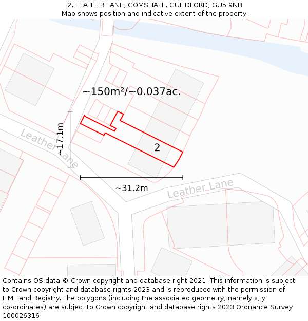 2, LEATHER LANE, GOMSHALL, GUILDFORD, GU5 9NB: Plot and title map