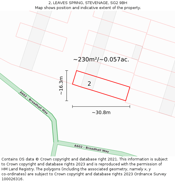 2, LEAVES SPRING, STEVENAGE, SG2 9BH: Plot and title map