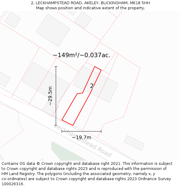 2, LECKHAMPSTEAD ROAD, AKELEY, BUCKINGHAM, MK18 5HH: Plot and title map
