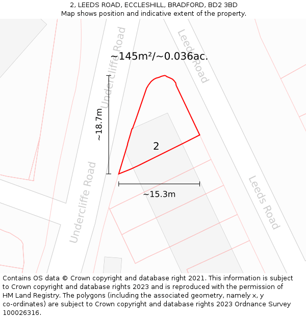 2, LEEDS ROAD, ECCLESHILL, BRADFORD, BD2 3BD: Plot and title map