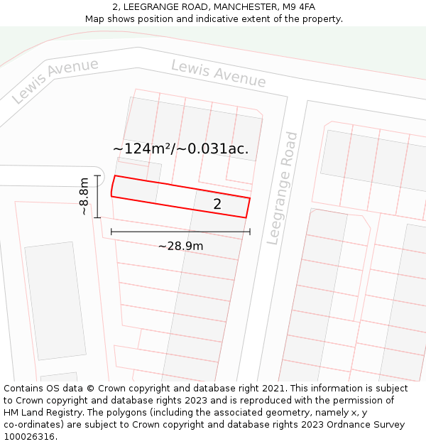 2, LEEGRANGE ROAD, MANCHESTER, M9 4FA: Plot and title map