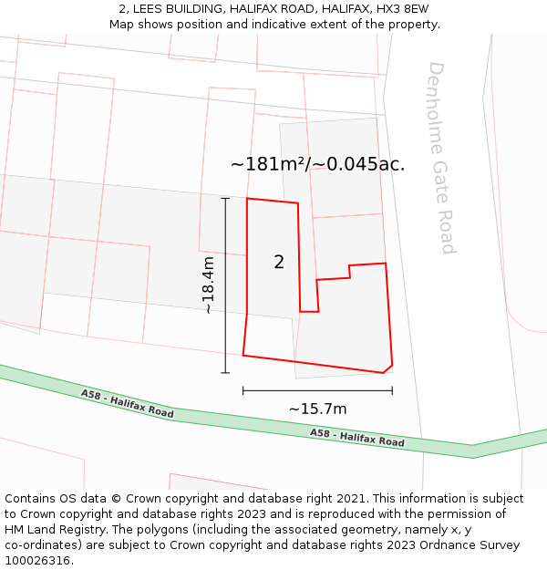2, LEES BUILDING, HALIFAX ROAD, HALIFAX, HX3 8EW: Plot and title map