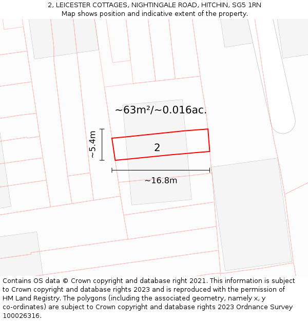 2, LEICESTER COTTAGES, NIGHTINGALE ROAD, HITCHIN, SG5 1RN: Plot and title map