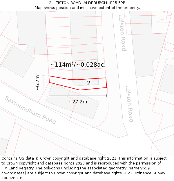 2, LEISTON ROAD, ALDEBURGH, IP15 5PR: Plot and title map