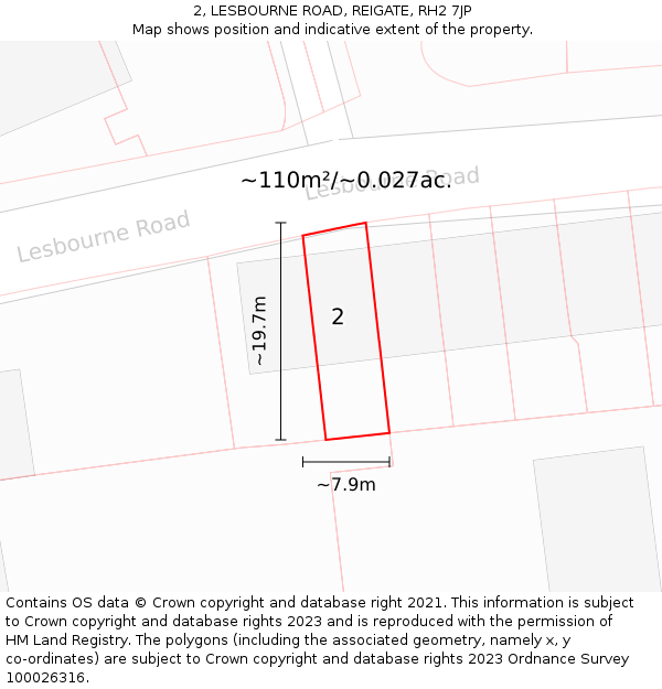 2, LESBOURNE ROAD, REIGATE, RH2 7JP: Plot and title map