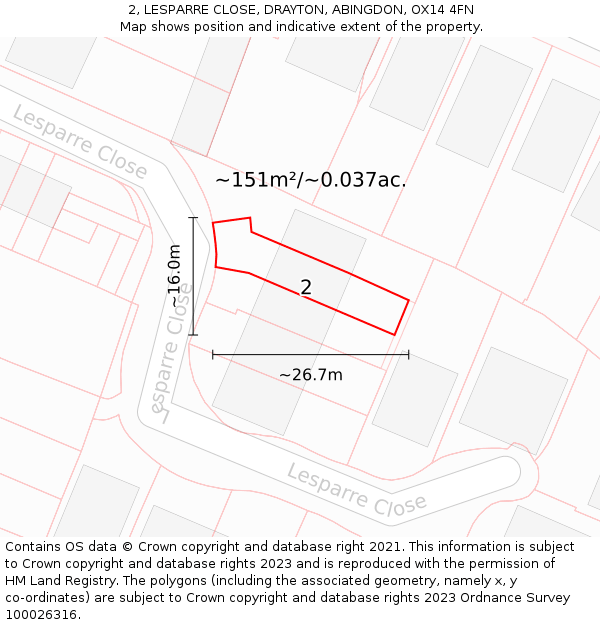 2, LESPARRE CLOSE, DRAYTON, ABINGDON, OX14 4FN: Plot and title map
