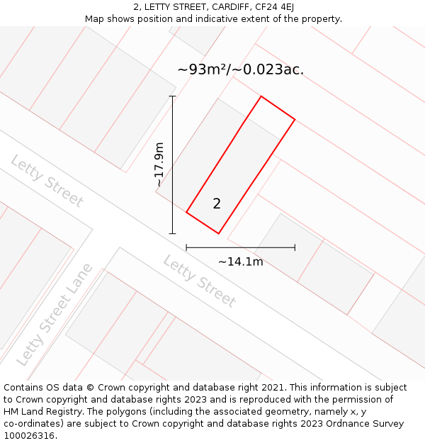 2, LETTY STREET, CARDIFF, CF24 4EJ: Plot and title map