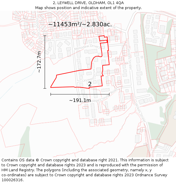 2, LEYWELL DRIVE, OLDHAM, OL1 4QA: Plot and title map