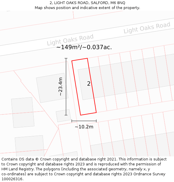 2, LIGHT OAKS ROAD, SALFORD, M6 8NQ: Plot and title map