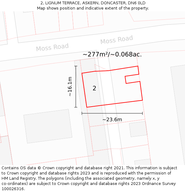 2, LIGNUM TERRACE, ASKERN, DONCASTER, DN6 0LD: Plot and title map