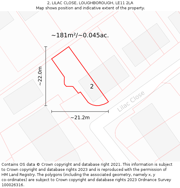 2, LILAC CLOSE, LOUGHBOROUGH, LE11 2LA: Plot and title map
