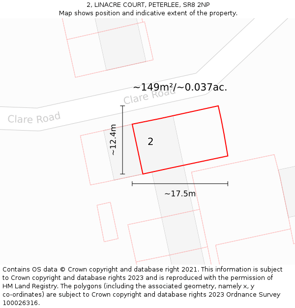 2, LINACRE COURT, PETERLEE, SR8 2NP: Plot and title map