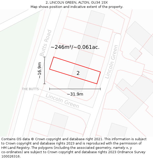 2, LINCOLN GREEN, ALTON, GU34 1SX: Plot and title map