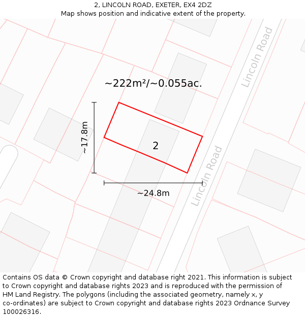 2, LINCOLN ROAD, EXETER, EX4 2DZ: Plot and title map