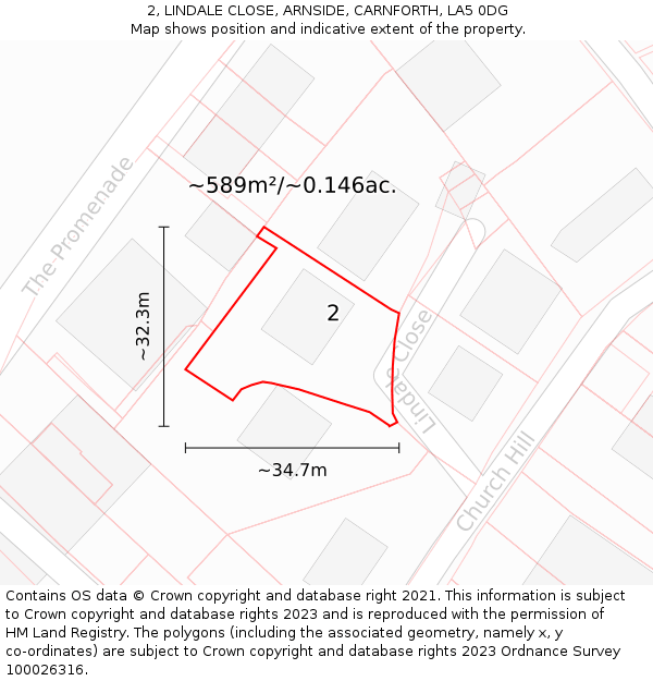 2, LINDALE CLOSE, ARNSIDE, CARNFORTH, LA5 0DG: Plot and title map