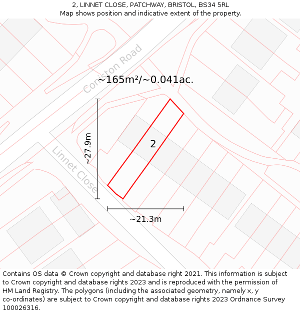 2, LINNET CLOSE, PATCHWAY, BRISTOL, BS34 5RL: Plot and title map