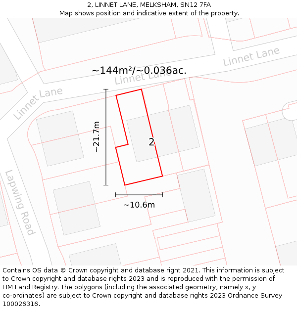 2, LINNET LANE, MELKSHAM, SN12 7FA: Plot and title map