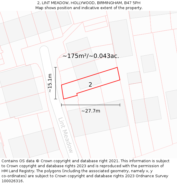 2, LINT MEADOW, HOLLYWOOD, BIRMINGHAM, B47 5PH: Plot and title map