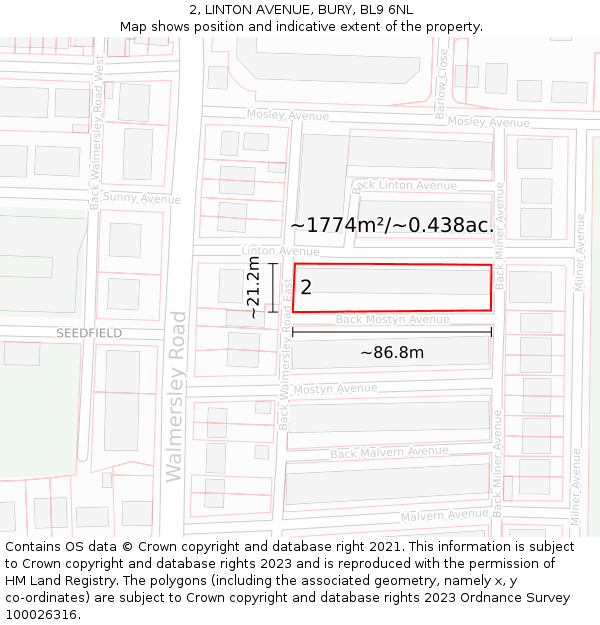 2, LINTON AVENUE, BURY, BL9 6NL: Plot and title map