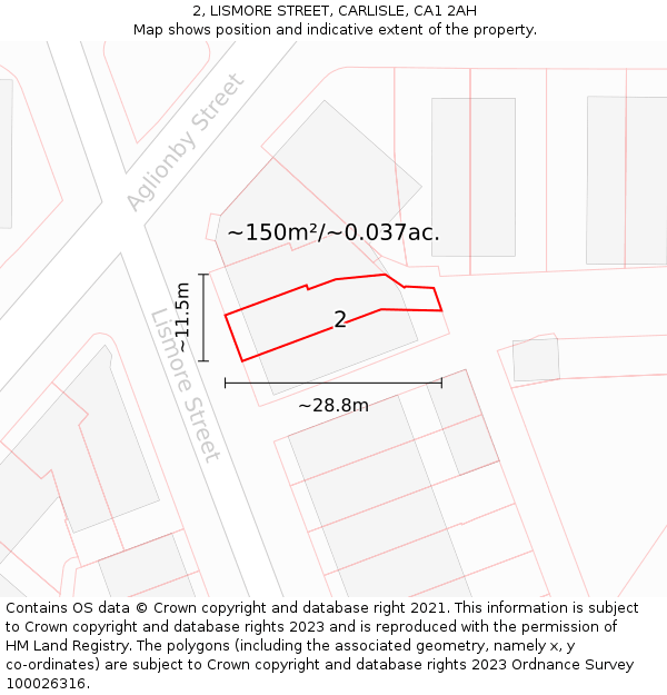 2, LISMORE STREET, CARLISLE, CA1 2AH: Plot and title map