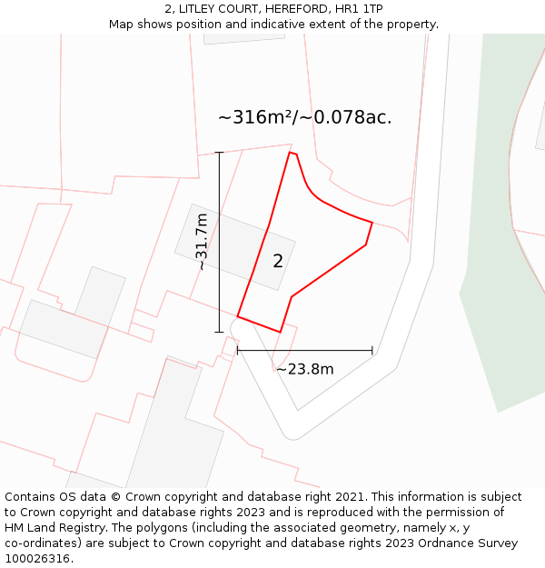 2, LITLEY COURT, HEREFORD, HR1 1TP: Plot and title map