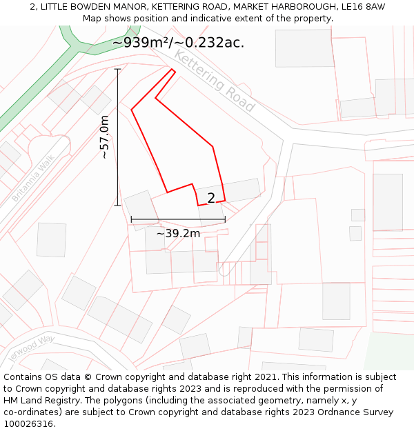 2, LITTLE BOWDEN MANOR, KETTERING ROAD, MARKET HARBOROUGH, LE16 8AW: Plot and title map