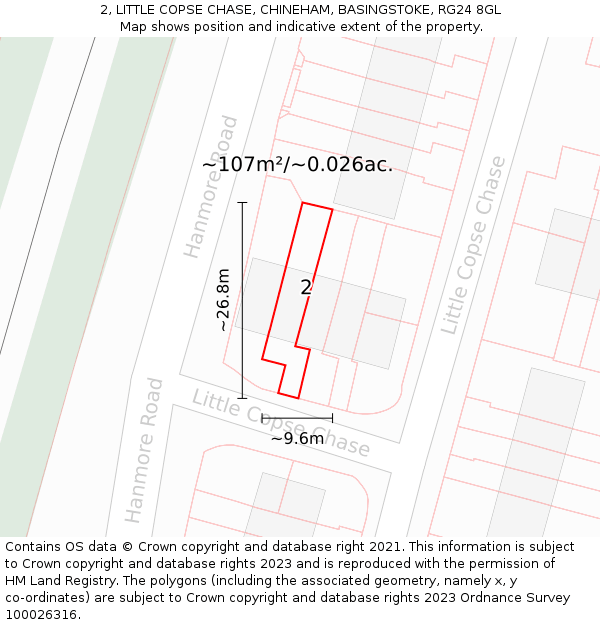 2, LITTLE COPSE CHASE, CHINEHAM, BASINGSTOKE, RG24 8GL: Plot and title map