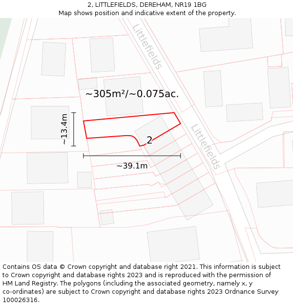 2, LITTLEFIELDS, DEREHAM, NR19 1BG: Plot and title map