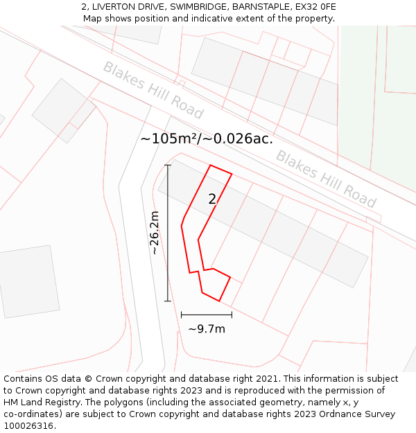 2, LIVERTON DRIVE, SWIMBRIDGE, BARNSTAPLE, EX32 0FE: Plot and title map
