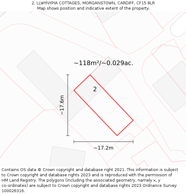 2, LLWYNYPIA COTTAGES, MORGANSTOWN, CARDIFF, CF15 8LR: Plot and title map