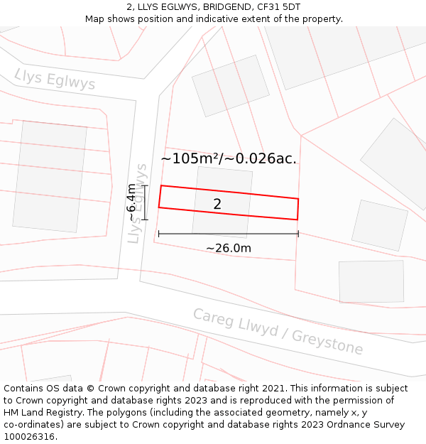 2, LLYS EGLWYS, BRIDGEND, CF31 5DT: Plot and title map