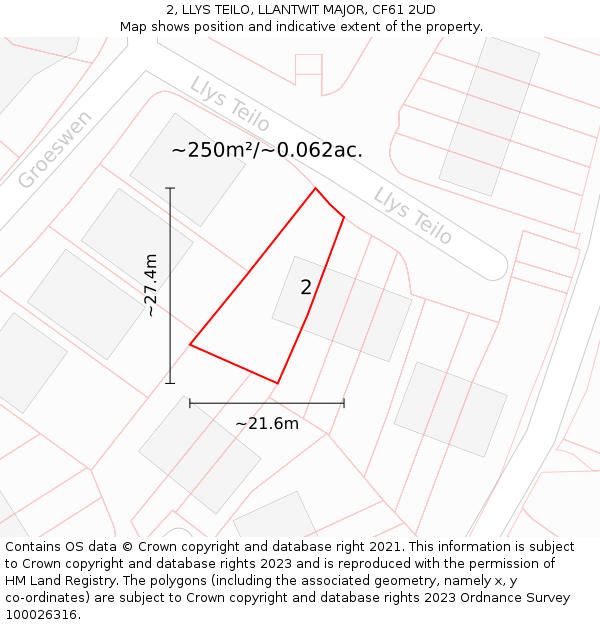 2, LLYS TEILO, LLANTWIT MAJOR, CF61 2UD: Plot and title map