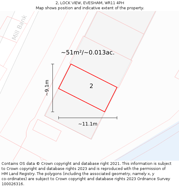2, LOCK VIEW, EVESHAM, WR11 4PH: Plot and title map