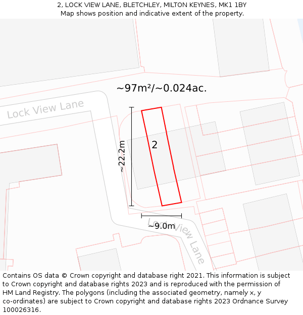 2, LOCK VIEW LANE, BLETCHLEY, MILTON KEYNES, MK1 1BY: Plot and title map