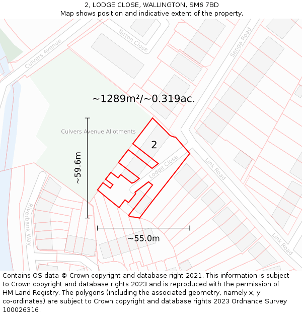 2, LODGE CLOSE, WALLINGTON, SM6 7BD: Plot and title map