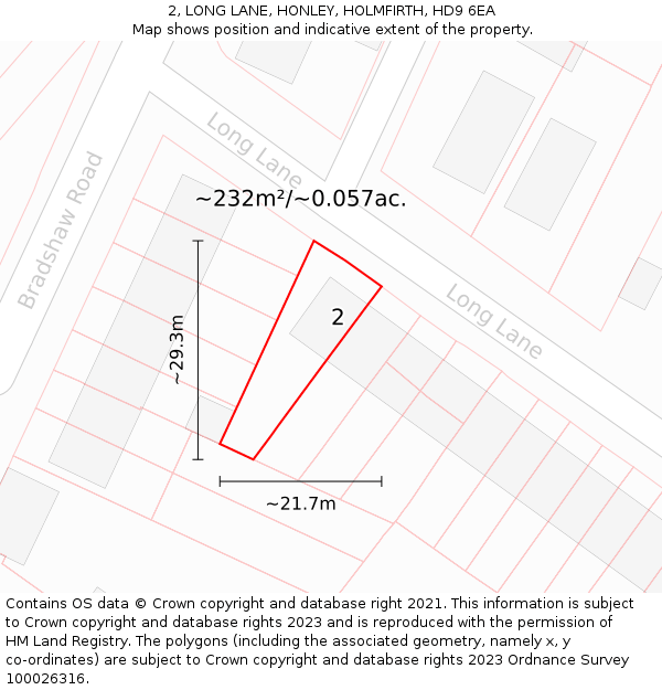 2, LONG LANE, HONLEY, HOLMFIRTH, HD9 6EA: Plot and title map