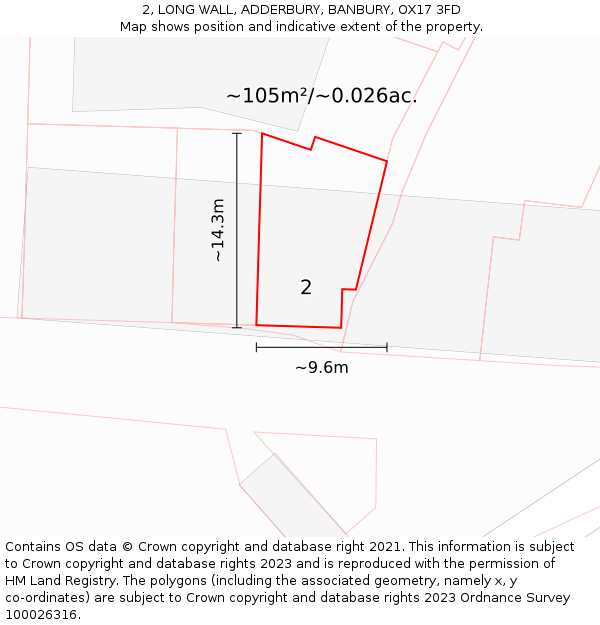 2, LONG WALL, ADDERBURY, BANBURY, OX17 3FD: Plot and title map
