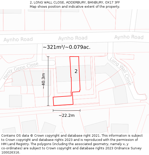 2, LONG WALL CLOSE, ADDERBURY, BANBURY, OX17 3FF: Plot and title map