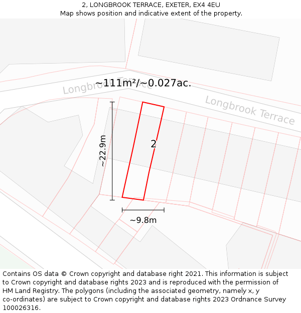 2, LONGBROOK TERRACE, EXETER, EX4 4EU: Plot and title map