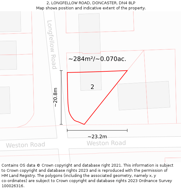 2, LONGFELLOW ROAD, DONCASTER, DN4 8LP: Plot and title map