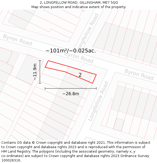 2, LONGFELLOW ROAD, GILLINGHAM, ME7 5QG: Plot and title map